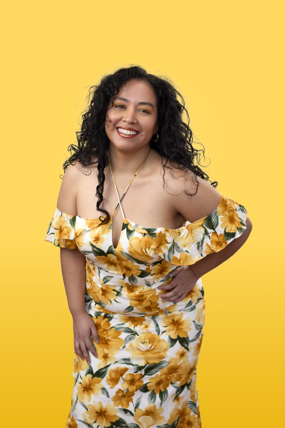 Bright creative portfolio portrait on a yellow background